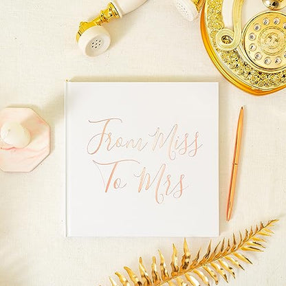 Calculs Bridal Shower Guest Book from Miss to Mrs Picture Book Polaroid Blank Pages for Instant Film Rose Gold Bachelorette Party Sign in Book 8.5” Square White Cover Rose Gold Foil Stamping - style: Art Deco