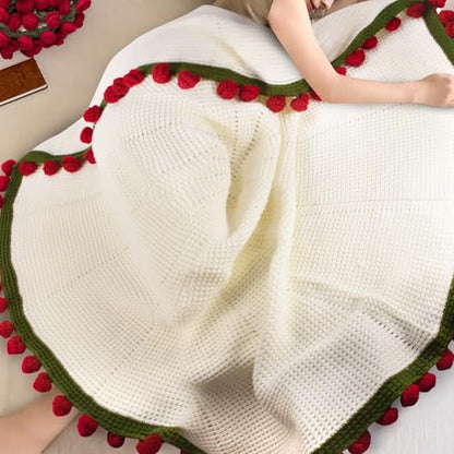 Premium Crochet Flower Bouquet Blanket Rose Red Birthday Gifts for Women | Unique Gifts for Mom Wife Grandma Girlfriend Handmade Knitted Throw Blanket, Get Well Gifts for Women After Surgery, 51in - color: Red Rose