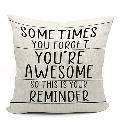 Mancheng-zi Inspirational Pillow Covers 18x18, Sometimes You Forget You're Awesome Gifts for Women & Men, Encouragement & Motivational Gifts for Teenage Girls