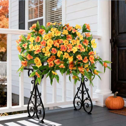 Hommyea Artificial Fake Fall Flowers for Outdoor UV Resistant Faux Flowers - color: Orange Yellow