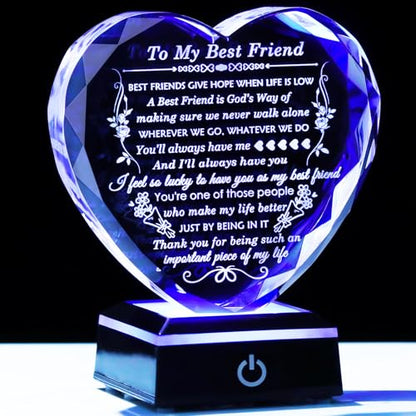 Arikyrist Best Friend Birthday Gifts with Colorful LED Base Crystal to My Best Friend Heart Gifts Friendship Gift for Women for Christmas Female Friend Gift Ideas BFF Gift for Her, Bestie Gifts - style: Best Friend Gifts 2