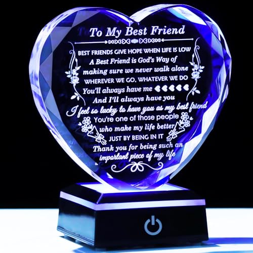 Arikyrist Best Friend Birthday Gifts with Colorful LED Base Crystal to My Best Friend Heart Gifts Friendship Gift for Women for Christmas Female Friend Gift Ideas BFF Gift for Her, Bestie Gifts - style: Best Friend Gifts 2