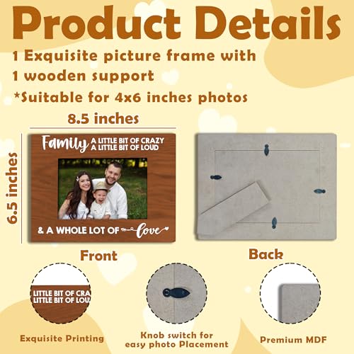 Rustic Family Picture Frame - Family A Little Bit of Crazy A Little Bit of Loud - Wooden Picture Frame Fits 4x6 inches Photo - Farmhouse Birthday Gift For Grandparents Parents-A02 - color: Family