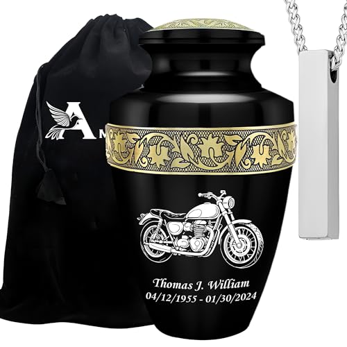 Personalized Sunset Cross Urns for Human Ashes Set of 6 Decorative Urn - color: Black & Gold-motorcycle