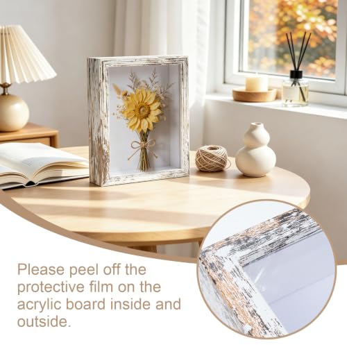 2 Pack Shadow Box Frame 8.5"x 11" Wood Deep Shadow Boxes Display Cases, Dried Flowers, Photos, Handicrafts Picture Frames for Wall Hanging Tabletop (Distressed White, 8.5"x 11") - color: Distressed White, size: 8.5"x 11"