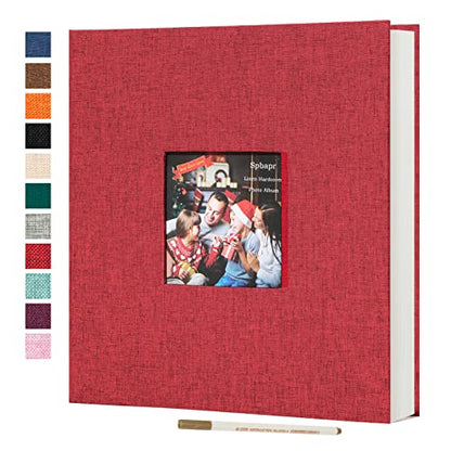Spbapr Large Photo Album Self Adhesive 60 Pages Linen cover DIY Magnetic Scrapbook album with A Metal Pen Hold 3x5 4x6 5x7 6x8 8x10 Pictures Red - color: Red, size: 11''x10.6''60pages