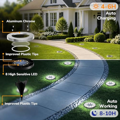 INCX 12 Pack 4.6 Inch Solar Ground Lights Outdoor, Waterproof, Cold White - color: Cold, size: 12 Pack