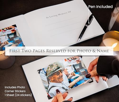 in Loving Memory Funeral Guestbook w/Pen & Box (Design 1) - 9.5 x 7 Black Hardcover with Sliver Embossing, 60 Lined Pages - Memorial Service & Celebration of Life Guest Book Keepsake - color: Design 1
