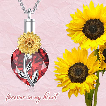 Rose & Daisy Urn Necklace - Sterling Silver Cremation Keepsake Memorial Jewelry - style: Sunflower Urn Necklace-07