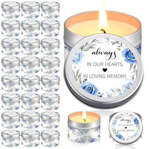 MTLEE 24 Pcs Celebration of Life Decorations Funeral Memorial Candles Funeral Keepsakes Favors for Guests Sympathy Candle for Loss of Loved One Bereavement Gifts(White,Elegant) - color: White, style: Elegant