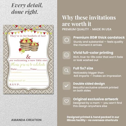 Bushels of Fun Apple Baby Shower Invitations, 20 5x7 Fill In Cards with Twenty White Envelopes by AmandaCreation™ - style: Bushels of Fun Apple