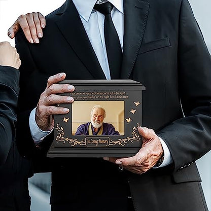 DGDCDV Cremation Urns for Human Ashes Male Female with Photo Frame | Large Wooden Memorial Urns for Adult Woman Men Human Ashes, Decorative Burial Funeral Urns Box and Caskets for Ashes