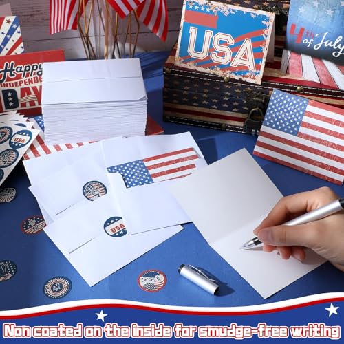 Tisancy 100 Sets Patriotic Thank You Cards with Envelopes Stickers, Vivid | American Flag Greeting Cards, Red White Blue Blank Note, USA Flag Appreciation Cards, for 250th Anniversary Military Veterans - color: Vivid Flag