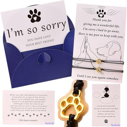 Pet Memorial Gifts for Loss of Dog, Gold Paw Print Bracelets (2 Pack) for Beloved Cat, Loss of Dog Sympathy Gift, Thoughtful Dogs Remembrance, Bereavement Gifts