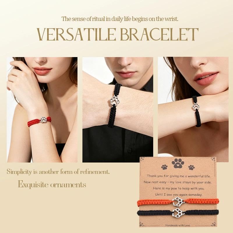 Pet Memorial Gifts for Loss of Dog Cat Paw Print Bracelets for Women Men Pet Sympathy Gift Remembrance Bereavement Gifts Idea - color: Red & Black