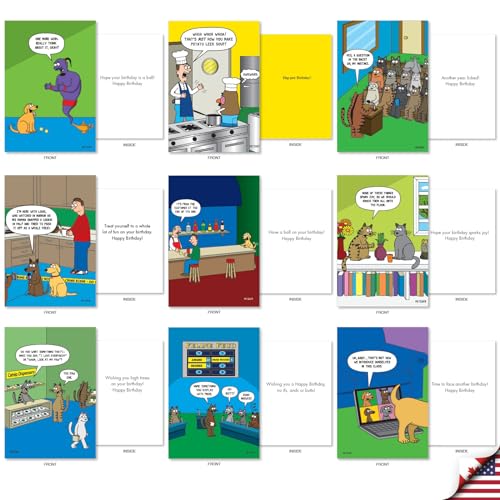 NobleWorks 36 Assorted Box Set Birthday Greeting Cards w/5 x 7 Inch Envelopes (36 Designs, 1 Each) Bday Metzger's Many Pets AC10614BDG-B1x36 - style: Metzger's Many Laughs