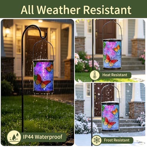MUMTOP Butterfly Solar Lantern, Hanging Glass Outdoor Garden Light - color: Periwinkle Blue