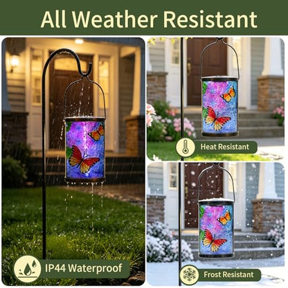 MUMTOP Butterfly Solar Lantern, Hanging Glass Outdoor Garden Light - color: Periwinkle Blue