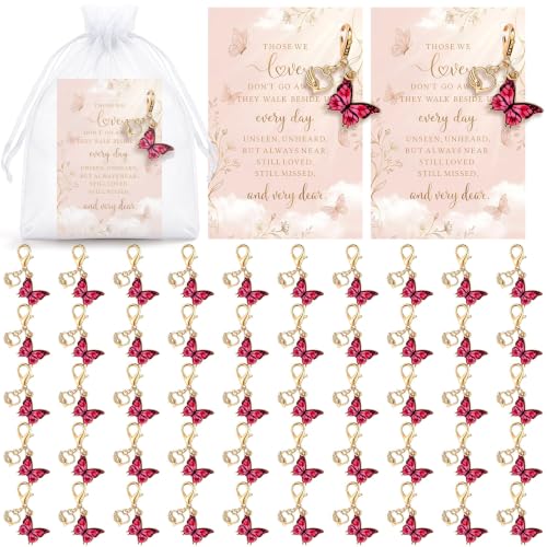 50 Set Memorial Funeral Favors for Guest, Memorial Keychains Sympathy Card Organza Bag, Sympathy Gift for Celebration of Life Funeral Favors Bereavement Guest Return Gift(Butterfly,Pink) - color: Pink, style: Butterfly
