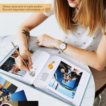1DOT2 Photo Album with Writing Space, 100 Pages, Linen Cover, Cyan Blue - color: Cyan Blue