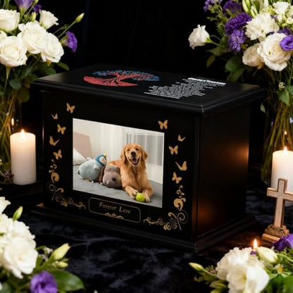 Pet Urn for Dog Ashes, Dog Urns for Ashes, Large Solid Wood Memory Box - color: Black
