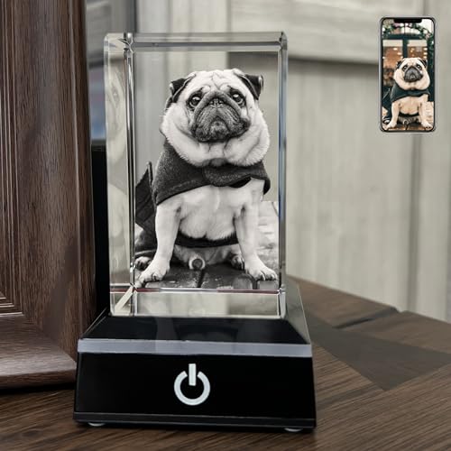 Dog Memorial Gifts for Pet Loss – Personalized Crystal Photo for Dogs & Cats, Custom Laser Etched Crystal (Small Portrait) - size: Small Portrait
