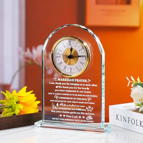 Arikyrist Wedding Gifts for Couples 2026 Glass Clock Anniversary Marriage Prayer Plaque Gifts with Inspiring Quotes, Newlywed Mr and Mrs Gifts Decoration Sign Marriage Blessing Couple Religious Gifts - style: Marriage Prayer Gifts Style 2
