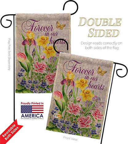 Forever In Our Heart Burlap Burlap Garden Flag Sweet Life Sympathy Remembrance Memorial Bereavement Love Support Emotion Postive Small Decorative Gift Yard House Banner Double-Sided Made USA 13 X 18.5 - size: Garden Flag 13" x 18.5" Only