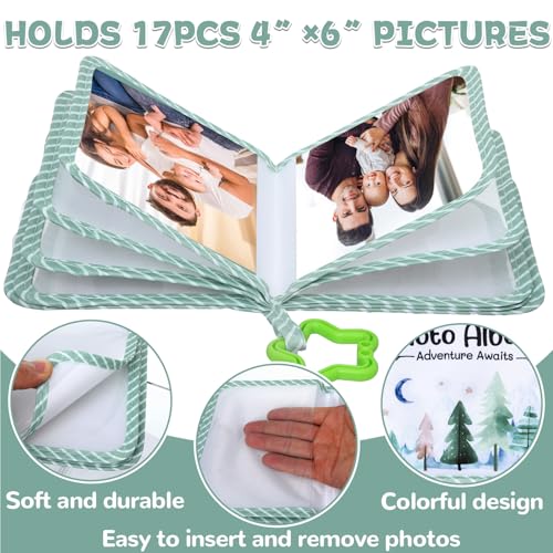 QOUBAI Baby's My First Family Album Soft Photo Cloth Book Holds 4x6 Family Pictures My First Book of Photos Baby Memory Album Gender Neutral Gift for Babies Newborn Toddler Baby Shower Adventure - style: Woodland Adventure