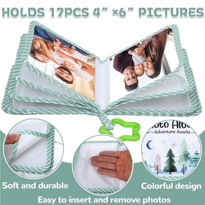 QOUBAI Baby's My First Family Album Soft Photo Cloth Book Holds 4x6 Family Pictures My First Book of Photos Baby Memory Album Gender Neutral Gift for Babies Newborn Toddler Baby Shower Adventure - style: Woodland Adventure