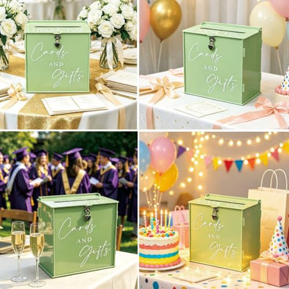 Acrylic Card Box with Lock & Slot, Sage Green Money Gift Card Box for Wedding Reception, Cash Envelope Box Ideal for Graduation Bridal Baby Shower Engagement & Anniversary Party Supplies - color: Sage Green