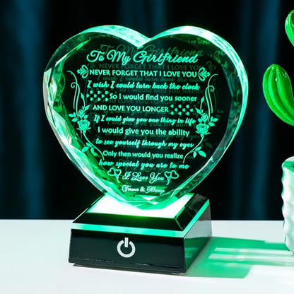 YWHL Gifts for Girlfriend, Anniversary Birthday Gifts for Girlfriend | To My Girlfriend Romantic Gifts from Boyfriend with LED Base Crystal Heart Keepsake Present for Her on Valentines Christmas - color: Girlfriend Gifts