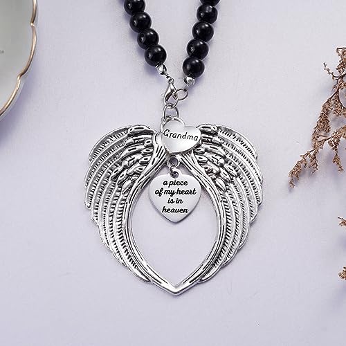 Loss of Grandma Ornaments Angel Wings, A Piece of My Heart is in Heaven Ornament for Rear View Mirror Car Charm Hanger, Memorial Ornament for Loss of Loved One, Sympathy Gift - style: Grandma