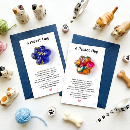 EYxsaxenk Loss of Pet Sympathy Gift Rainbow and Blue Mini Paw Pocket Hug | Loss of dog cat mini keepsake, Memorial card & envelope, Remembrance pet sympathy gift for pet lover, Adult stress relief toy - color: Colorful & Blue