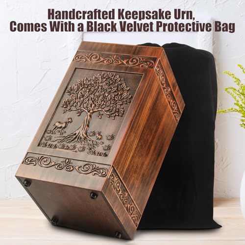 Wooden Urn for Ashes Adult Male Female, Cremation Urns for Human Ashes Adult Men Women, Decorative Burial Funeral Memorial Tree of Life Urns for Ashes, Urn Box Holds 250 Cubic Inches(Tree of Life)