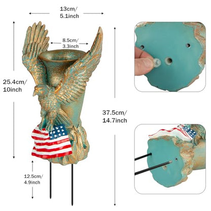 Cemetery Vase with Metal Spikes- Eagle Statue Flower Holder with Drainage Hole- Grave Flowers Vase for Artificial Flowers- Memorials Patriotic Vase for Independence Day (Eagle)