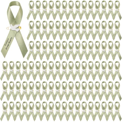 Geosar 100 Pcs Dove Funeral Memorial Ribbons Pins Memorial Service Respect Funeral Personalized Ribbon Bow with Safety Pins and White Dove for Mourning Mental Health Awareness Month Gifts(Sage Green) - color: Sage Green, style: Pigeon