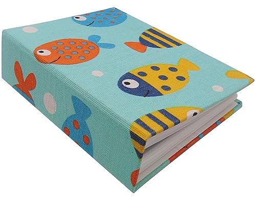 Small Photo Album for Kids, 100 Pockets 4x6 Bookshelf Baby Picture Album, Slip-in Linen Cover Photo Book for Family(Fish) - color: Fish