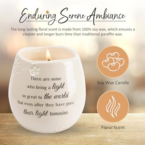 Pavilion Gift Company - 'In Memory, Light Remains' 19176 - White Ceramic Candle with Soy Wax in a Delicate Jasmine Scent, Thoughtful Sympathy, Remembrance, and Condolence Gift - 8 Ounces - style: In Memory, Light Remains
