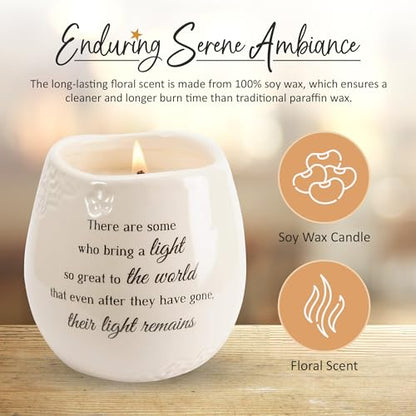 Pavilion Gift Company - 'In Memory, Light Remains' 19176 - White Ceramic Candle with Soy Wax in a Delicate Jasmine Scent, Thoughtful Sympathy, Remembrance, and Condolence Gift - 8 Ounces - style: In Memory, Light Remains