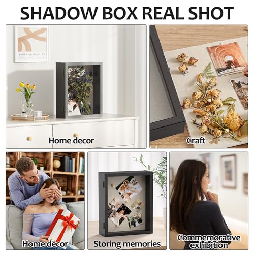 13x16 Shadow Box Frame with Acrylic Glass, Deep Large Shadow Boxes Display Cases for Tabletop and Wall Display, Memory Box for Keepsakes, Shadow Box for Flowers, Black with Linen Back - size: 13x16in