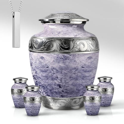 AmericUrn Cremation Urns for Human Ashes – Adult Female, Mom and Men White Pearl Memorial Set of 6 with 1 Large Urn, 4 Keepsakes & 1 NecklaceUrn - White Pearl - color: White Pearl Family Set