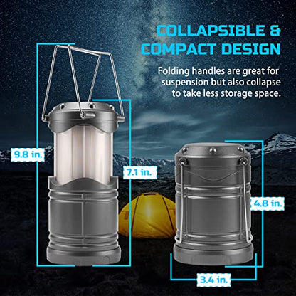 Lichamp 4 Pack LED Camping Lanterns, Dark Gray | Collapsible Flameless Candles Tea Lights, Portable Battery Powered Camping Lights Emergency Supplies Kit - color: Gray
