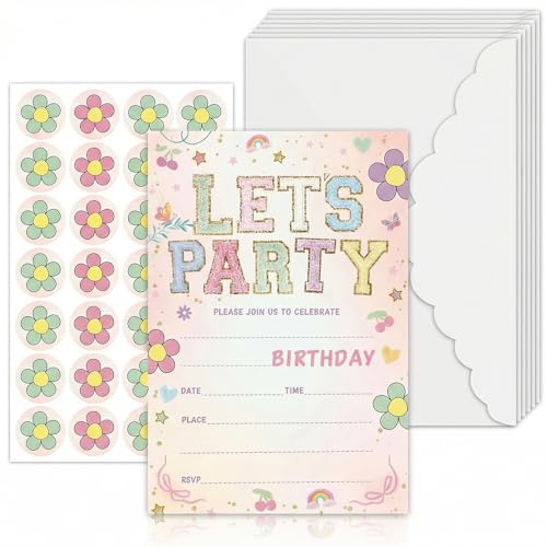 Let's Party! Birthday Invitations - Cute Flower - 20Pcs Double-Sided Fill- In Invitation Cards & Envelopes For Boys, Girls, Birthday Party Favor & Supplies 6 x 4 Inch - style: Flower