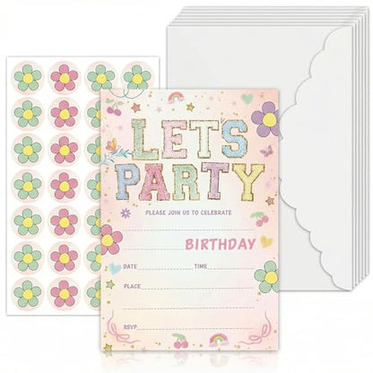 Let's Party! Birthday Invitations - Cute Flower - 20Pcs Double-Sided Fill- In Invitation Cards & Envelopes For Boys, Girls, Birthday Party Favor & Supplies 6 x 4 Inch - style: Flower
