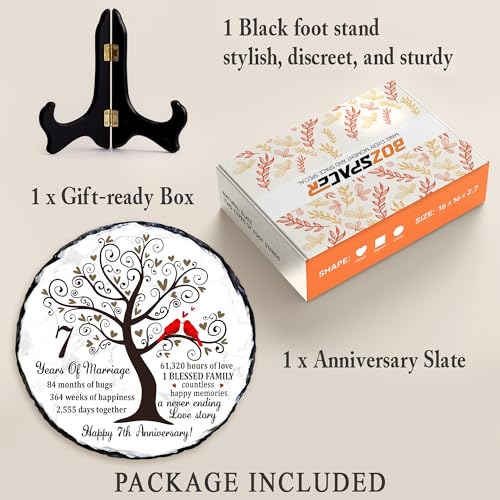 7th Copper Anniversary Slate Plaque - 7 Year Copper Wedding Rock Sign - Traditional Seven Years Marriage Celebration Gift for Husband Wife - color: 7th Wedding Anniversary