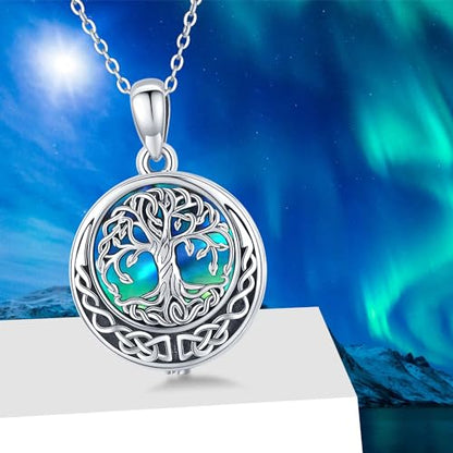 Aniu S925 Sterling Silver Urn Necklace Cremation Jewelry for Ashes - color: Abalone Shell Tree of Life-A