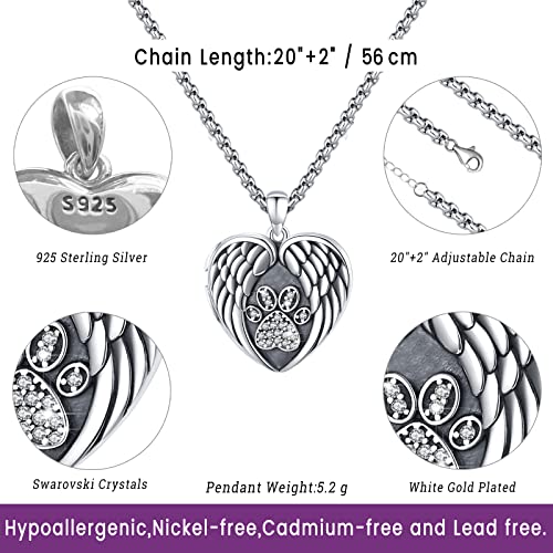 Picture Locket Necklace for Women Men Rose 14K Real Gold 925 Sterling Silver Jewelry Heart Locket Necklace that Holds Pictures Tree of Life Viking Wolf Celtic Knot St Christopher St Michael Pendant - color: H-Heart Paw Photo Locket Necklaces