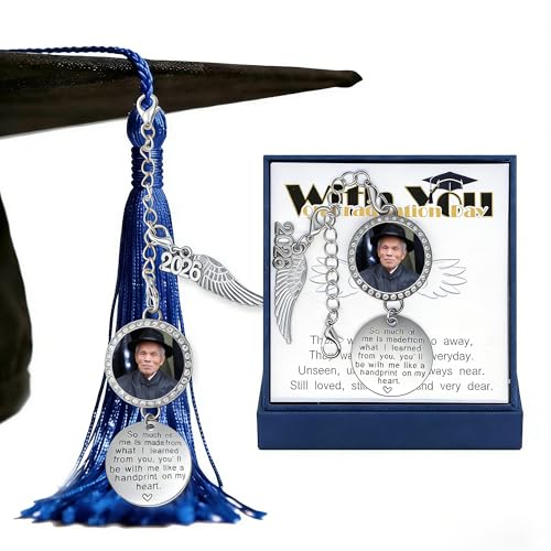 2026 Graduation Tassel Photo Charm Graduation Memorial Tassel Charm Photo Fram with in Loving Memory Card 2026 Graduation Gifts Personalized Memorial Tassel with Angel Wings (Silver) - color: Silver