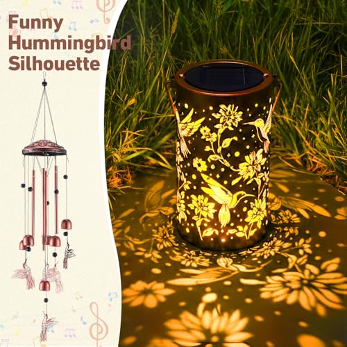 Retisee Hummingbird Solar Wind Chimes Outdoor Metal Hummingbird Gifts Solar Light Windchimes Outside Indoors Christmas Decoration Birthday Gift for Home Lawn Porch Patio Garden Yard - style: Hummingbird